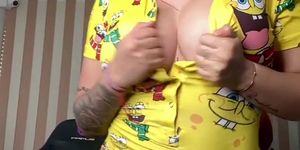 Latina in spongebob pijama gets naked