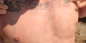 Solo muscle with six pack masturbating