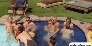 Group of couples have fun by the pool that they all enjoyed
