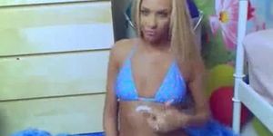 Hot Blonde Whip Cream On Webcam