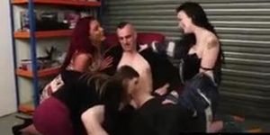Group of Femdom British girls suck a CFNM guys dick