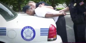 Big titted police officers pull over an innocent man and bang him in public
