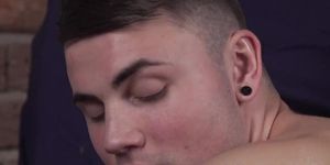 Aroused twink jerking his dick during massage