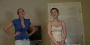 Sisters suck brother's cock and get caught by mom