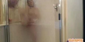 Curvy tattooed bbw dildoing in the shower - She is live at WatchBBWcams.com