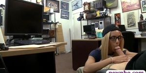 Tight girl with glasses gets pounded at the pawnshop