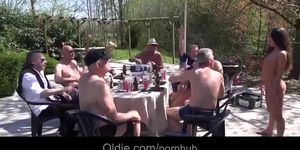 Who goes first? Anita Bellini gets fucked by 8 grandpas at the same time