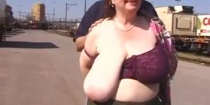 Bbw saggy breasts fondled outside