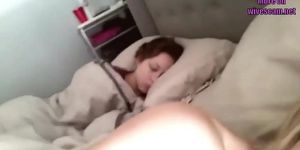 Blonde Fingers in bed beside sleeping sis
