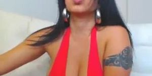 Latina lady shows big milk on webcam