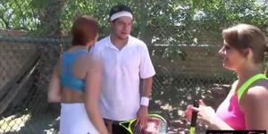 Two cutie besties enjoyed pussy pounding with tennis coach
