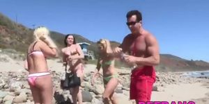 Teen babes love getting hammered by the lifeguards cock