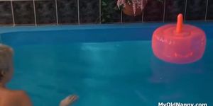 Horny granny in the pool