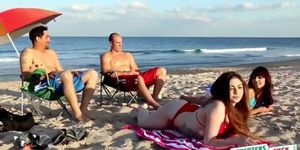 Super hot teens strip for their parents at the beach