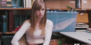 Lovely teen's trimmed pussy fucked in the office