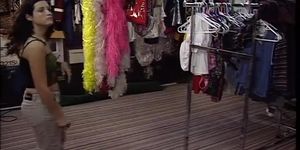 Cristina Black-Lesbian Sexy seduce in the Thrift Store