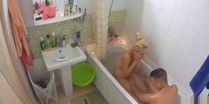 Stunning blonde takes a shower with her bf