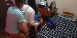 cuckold wife talks to her friend while I fuck her from behind: my wife is fixing her hair while I take advantage of her rich fri