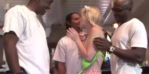 White Teen girl takes several big black dick