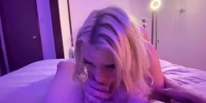 Adorable blonde teen rides her mans dick until she cums