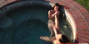 Lesbians Ellena and Nina licking cunts in pool