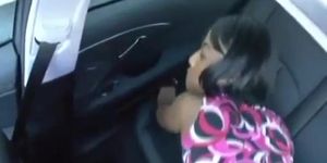 Hot ebony drilled by white dick in the backseat