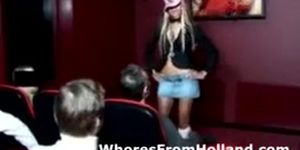 Four amateur guys watching a European hooker stripping