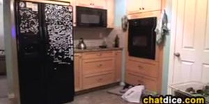 Blonde Chick Strips In The Kitchen