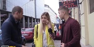 Reckless public blowjob from a filthy blonde