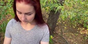 Redhead wife public blowjob in the forest and swallow. KleoModel
