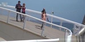 Naked in fishnets slut in public
