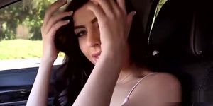 Very hot teen hitchhiker bangs in car