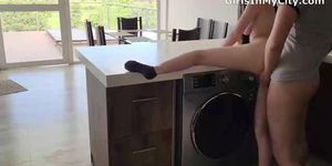 His stepsis needs help with the washing machine, he helps her undress and fucks her Tight jeans