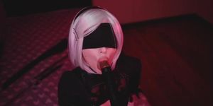 Cosplay blowjob sloppy suck bbc with 2b