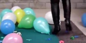 Thigh high boots pop balloons in public