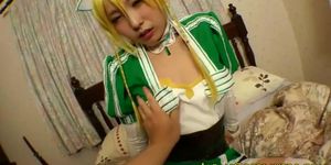 Oriental cosplay teen covered in sperm