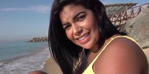 Curvy Latina gets pulled for outdoor sex in POV action