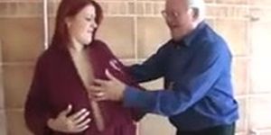 Old russian man fucks his busty daughter in law