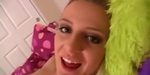 Slutty blonde skank talking dirty and teasing for the camera
