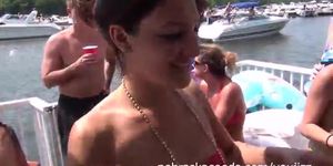 bikini flashing and nude sunbathing party girls on vacation on missouri lake