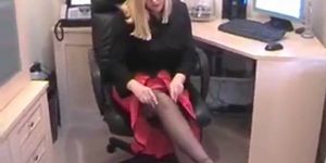 Big Tits MILF Secretary Masturbates Her Shaved Pussy In Black Ful