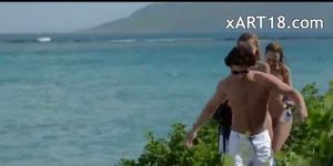 Unique Xmass vacation beach threesome - video 6