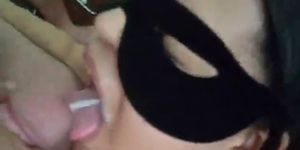 Brazilian wife swallowing cum from husband and friend