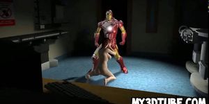 3D brunette sucks cock and gets fucked by Iron Man
