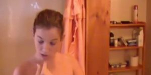 Girlfriend takes a hot shower