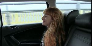 Long hair redhead pussy fucked and cummed in taxi - video 1