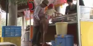 cute street vendors staff fucked by boss outside