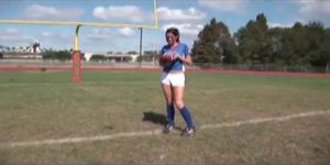 Exciting football player getting filmed part6