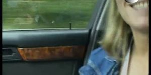 Blonde teen playing in the car