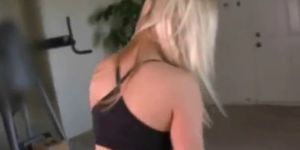 Extreme horny blonde at gym